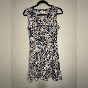 Michael Kors Sleeveless Midi Dress in Navy, Beige, and White Floral